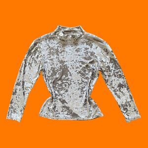 90's vintage gray silver crushed velvet mock neck bodycon top MEDIUM the limited